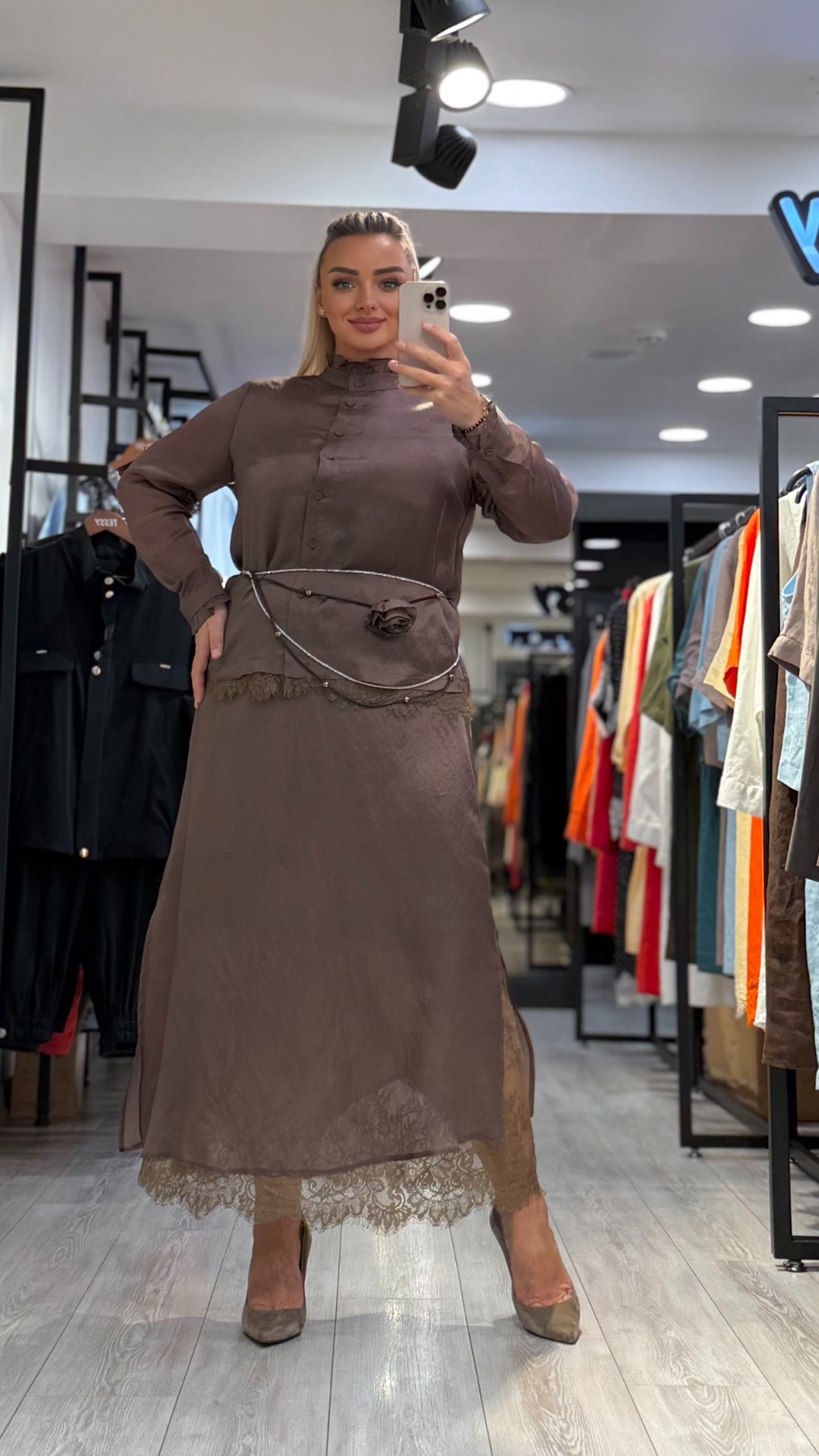 Комплект из юбки и блузки с кружевом — женская турецкая коллекция ALSHARM, ракурс 2